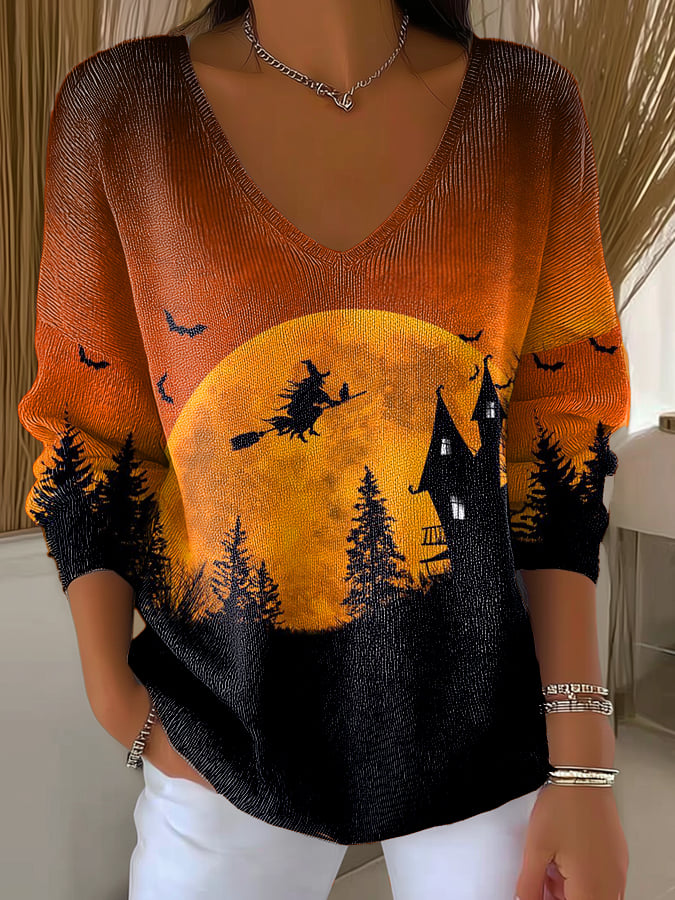 Women's Casual Pumpkin Long Sleeve T-Shirt