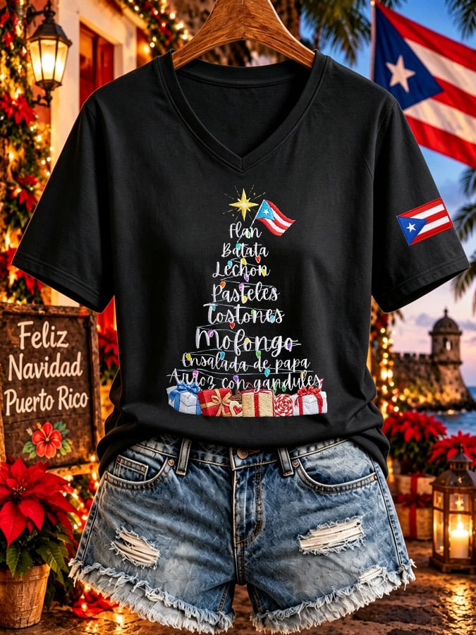 Women's Boricua Christmas Print Top