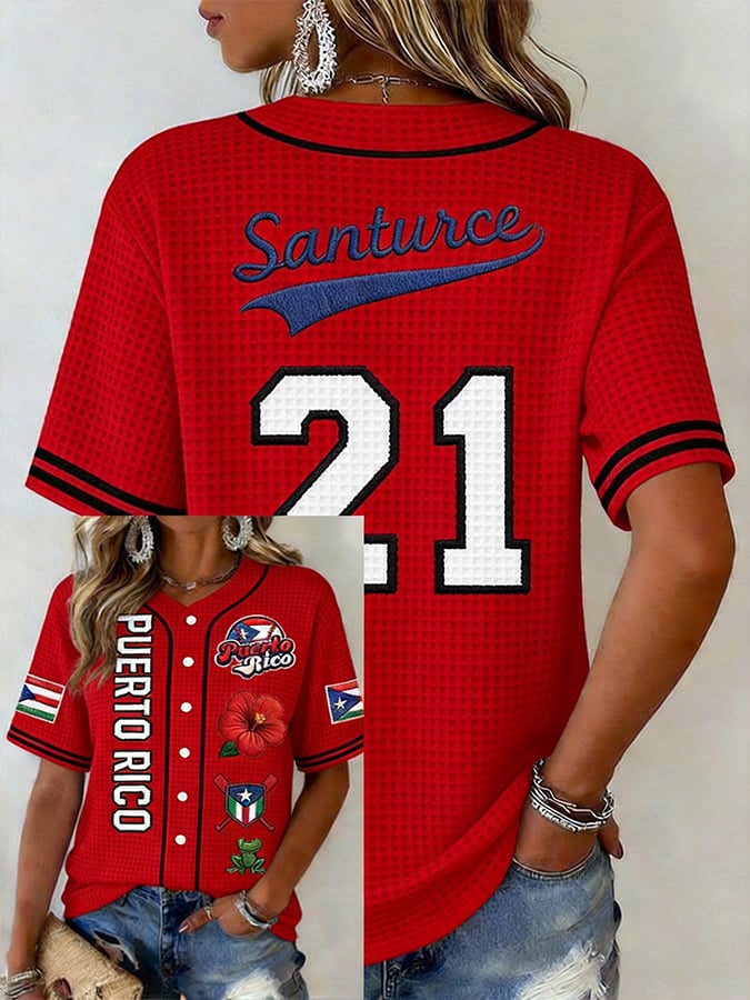 Women'S Puerto Rican Baseball Print Baseball Jersey