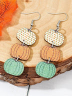 Women's Retro Autumn Polka Dot Pumpkin Wood Earrings