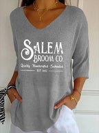 Women's Salem Broom Co Quality Handcrafted Enchanted Est 1692 Print Casual T-Shirt