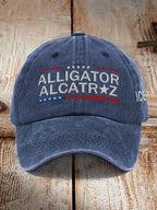Unisex distressed washed Alligator Alcatraz print hat