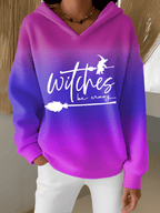 Women's Halloween Witch Print Furry Lined Hoodie