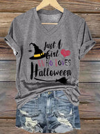 Women's Just a Girl Who Loves Halloween print casual T-shirt