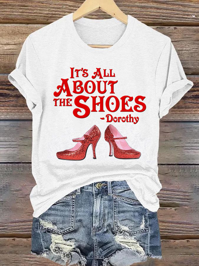 Women's Halloween Witch It's All About The Shoes Printed Crew Neck T-Shirt