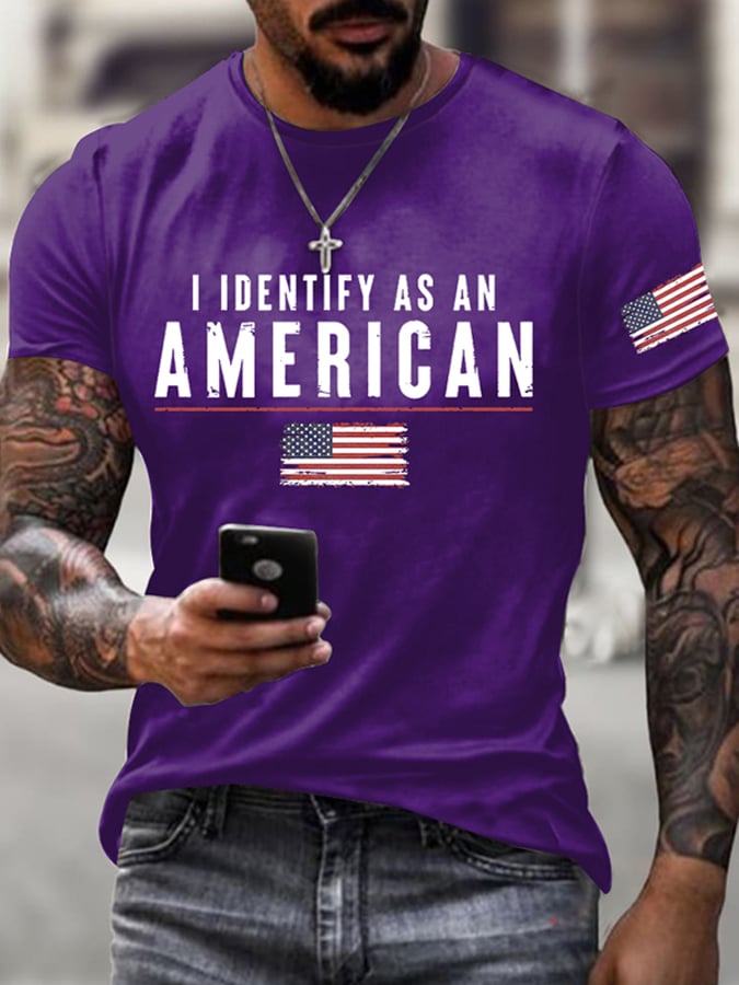 Men's I Identify As An American Printed Round Neck T-Shirt