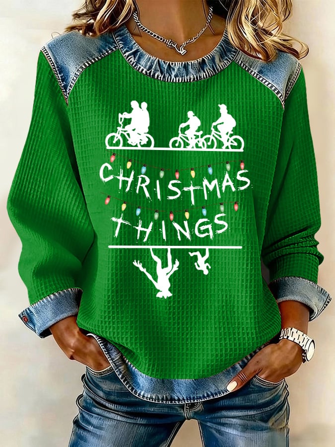 Retro Merry Christmas String Lights Upside Down Print Sweatshirt