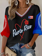 Women's Casual Baseball Printed Waffle Top