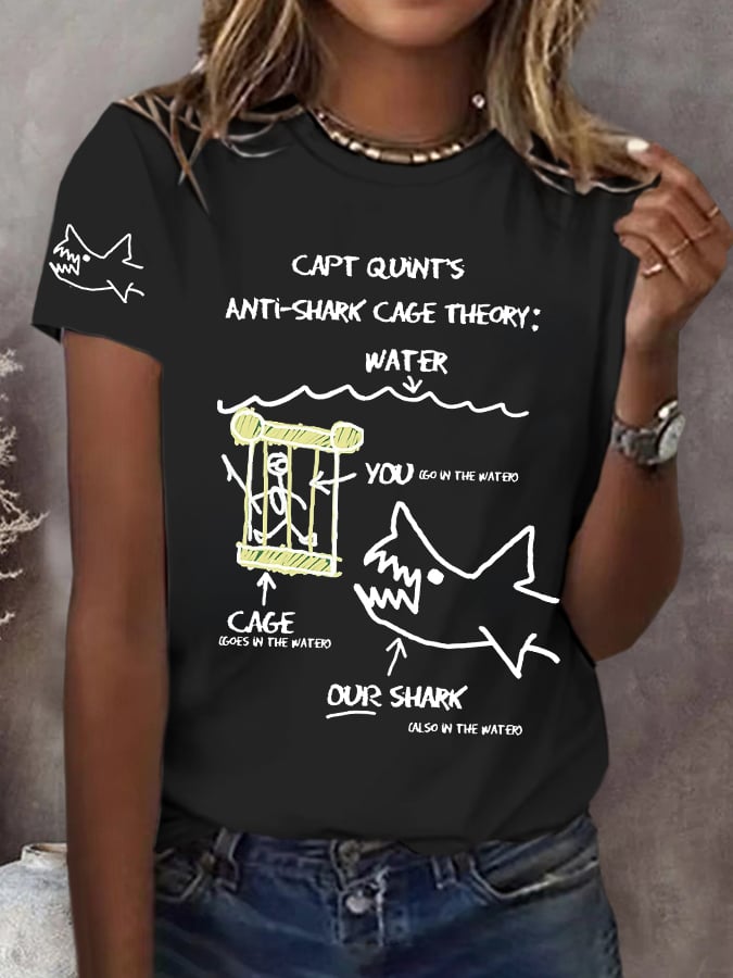 Women's Great White Shark Print Comfort Short Sleeve T-Shirt
