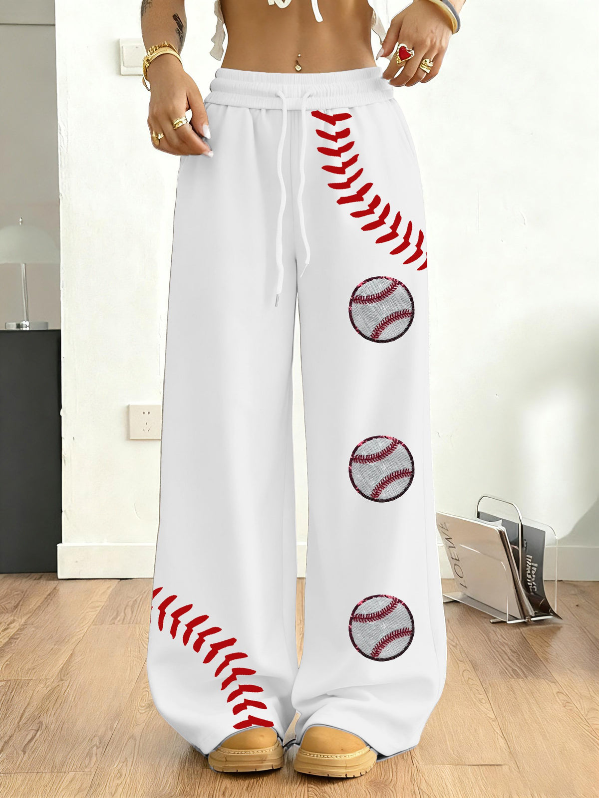 Women's Baseball Print Casual Pants