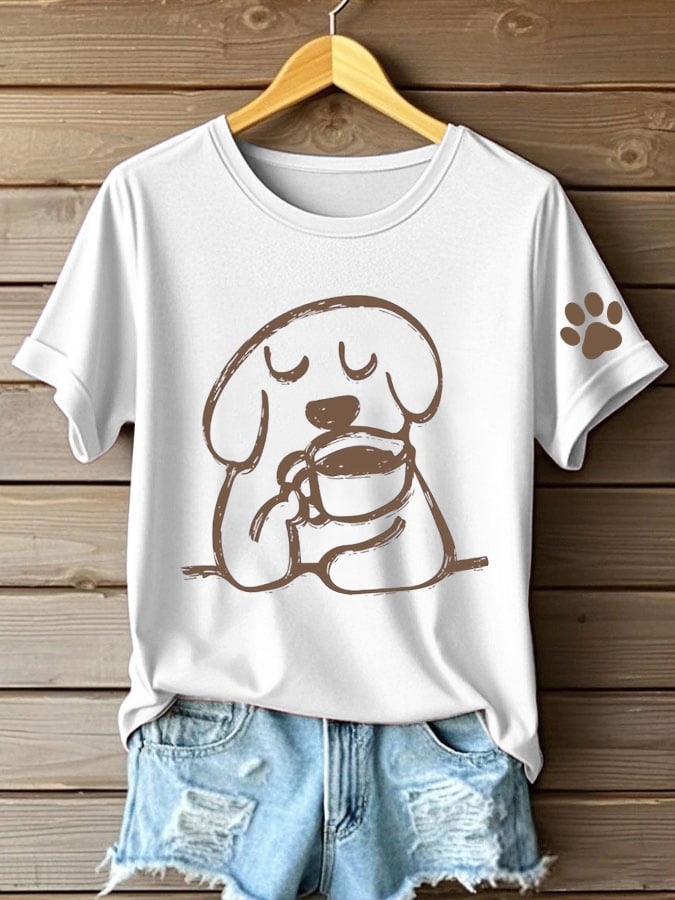 Women's Dog Print Crew Neck T-Shirt