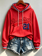 Women's Baseball-themed casual printed long-sleeve sweatshirt, No. 21