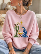 Women's Casual Printed Waffle Long-Sleeve Top