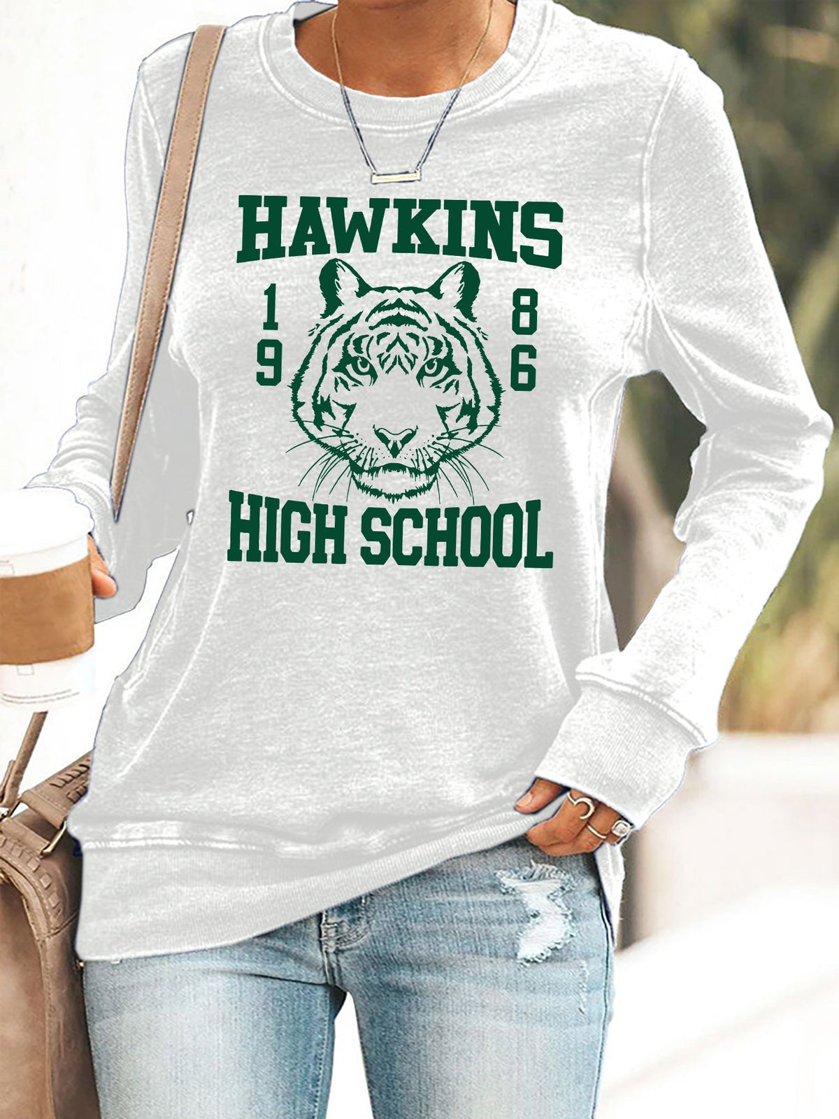 Retro Hawkins High School Tigers Print Sweatshirt
