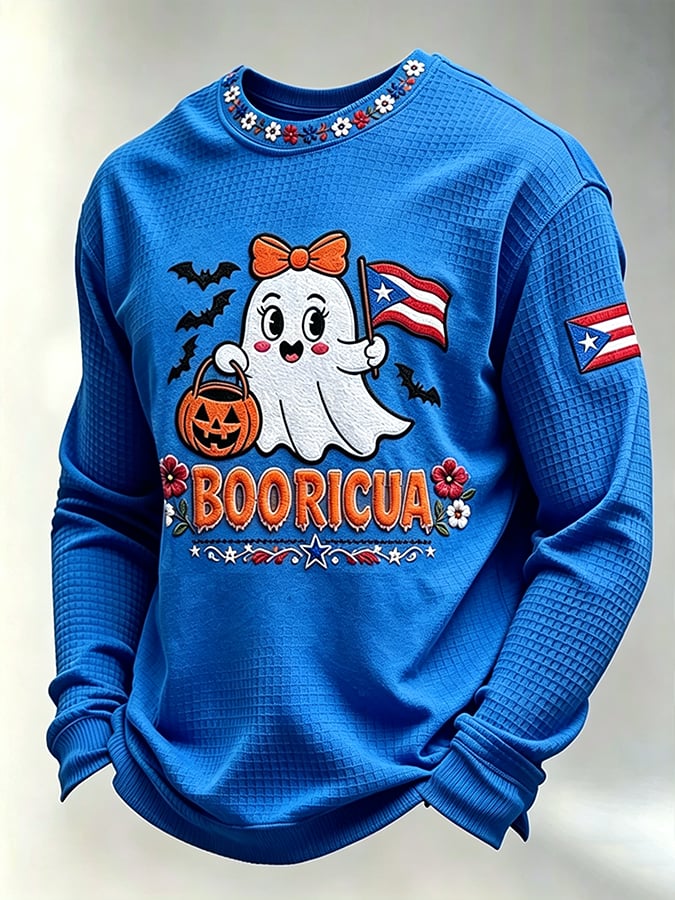 Men's Boricua Halloween Waffle-Knit Long-Sleeve Top