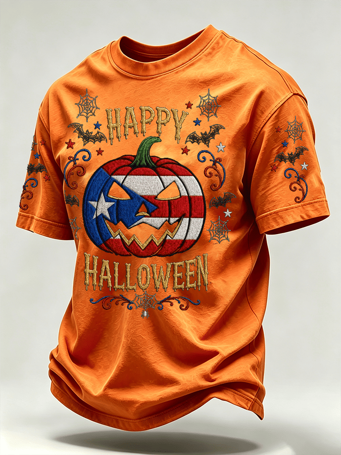 Men's Puerto Rico Halloween Printed Short-Sleeve T-Shirt