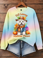 Dog Fall Leaves Maltese Please Art Printed Sweatshirt