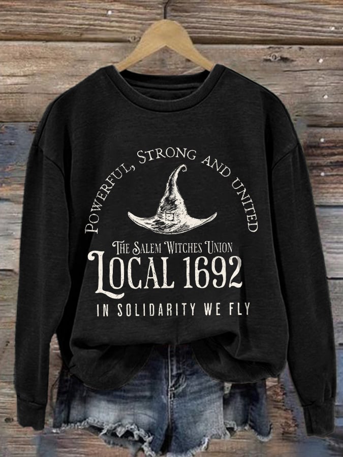 Women's The Salem Witches Union Local 1692 Print Round Neck Sweatshirt