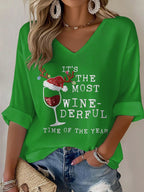 Women's Casual It's The Most Wine-Derful Time Of The Year Waffle T-Shirt