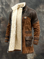 Men's Vintage Brown Shearling Coat With Fur Collar