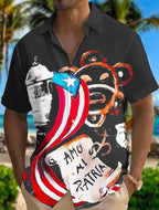 Puerto Rico Singer Beach Print Short Sleeve Shirts