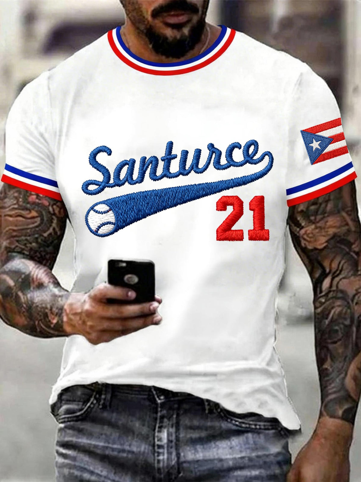 Men's Puerto Rico Baseball Print Casual T-shirt