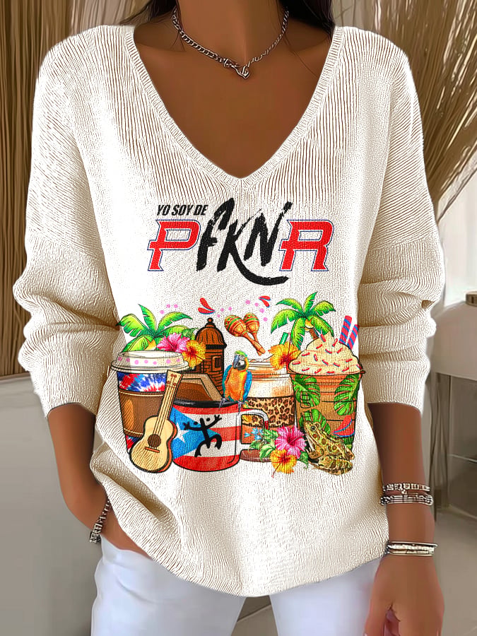 Puerto Rico colorful casual Women's Printed Long Sleeve Top
