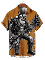 Men's Musical Santa Print Fashion Short Sleeve Shirt