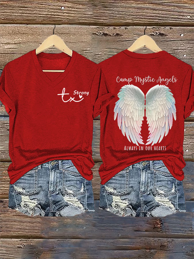 Women's Mysterious Camp Angels Are Forever in Our Hearts Printed Casual T-shirt