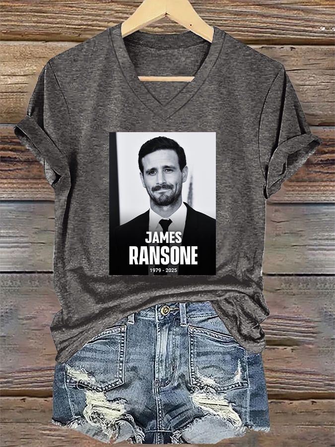 V-Neck Retro RIP James Ransone Print T-Shirt