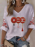 Women's Music Art Print V-Neck Top