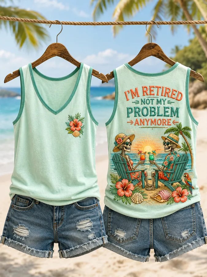Fun Skull I'M Retired This Is No Longer My Problem Printed Vest