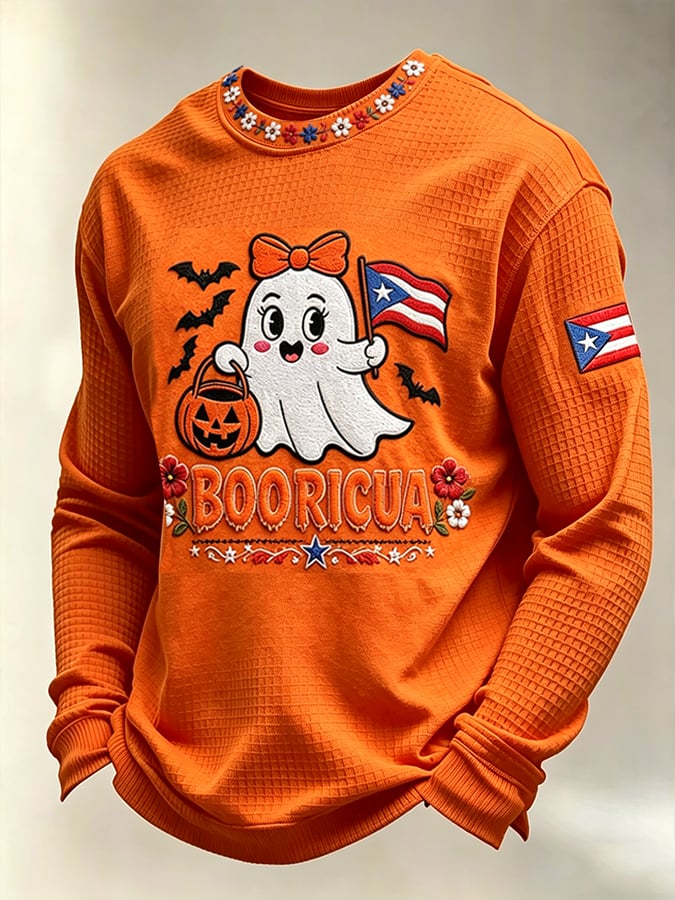 Men's Boricua Halloween Waffle-Knit Long-Sleeve Top