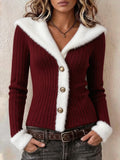 Women's Casual Solid Color Patchwork Fur Collar Cardigan