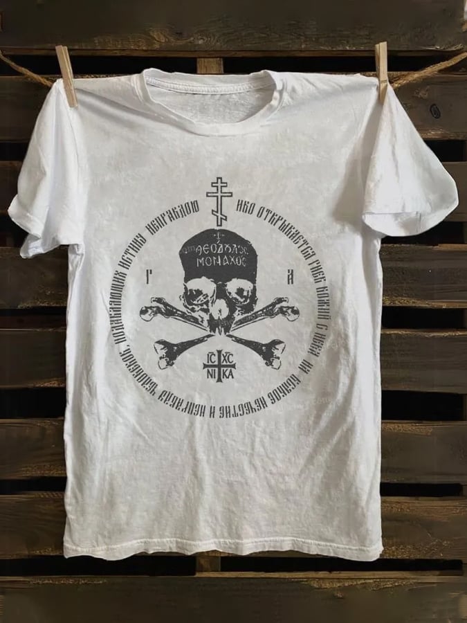 Women's Ic Xc Ni Ka Christian Skull Print Short Sleeve T-Shirt