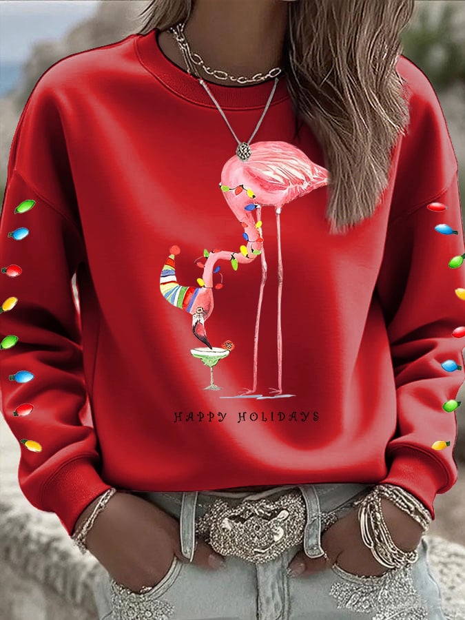 Women's Casual Christmas Pink Santa Claus Sweatshirt