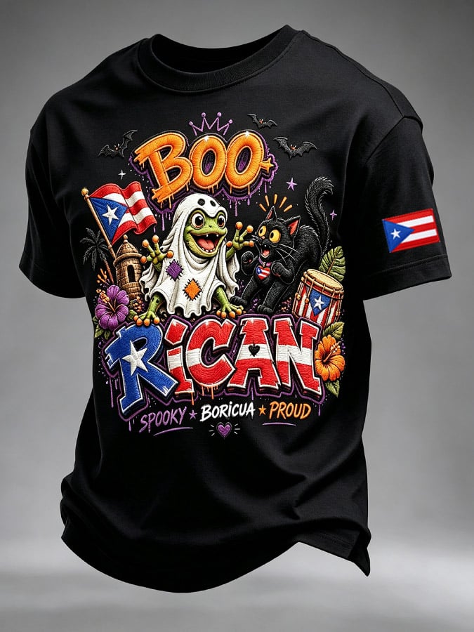 Men's Puerto Rico Halloween Printed Short-Sleeve T-Shirt