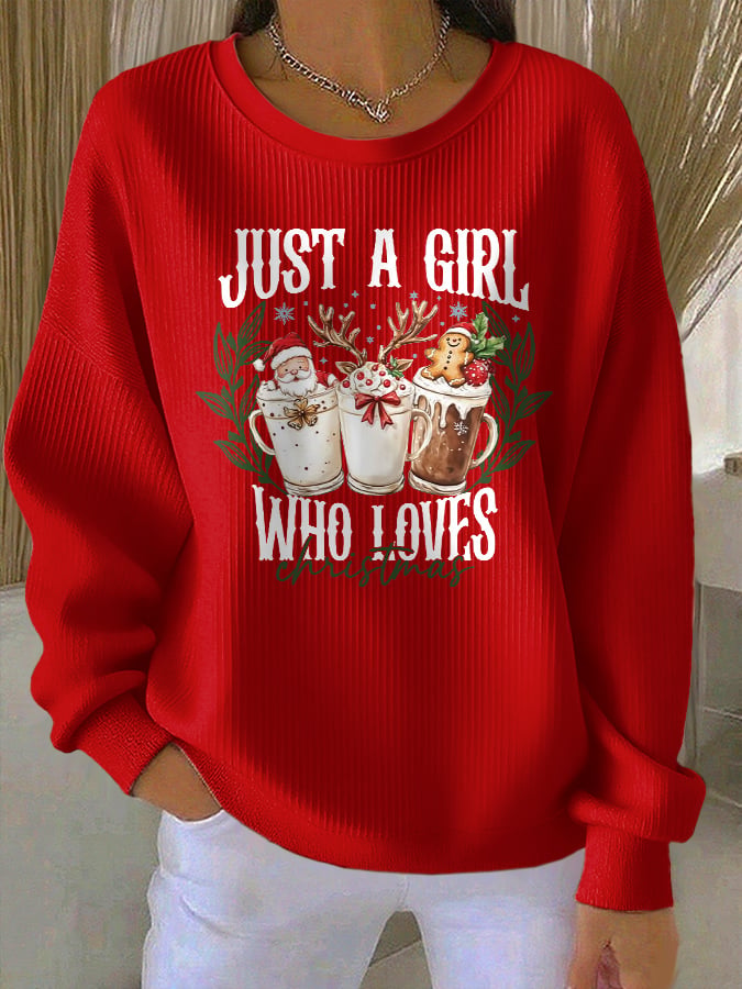 Women's casual just a girl who loves Christmas printed sweatshirt