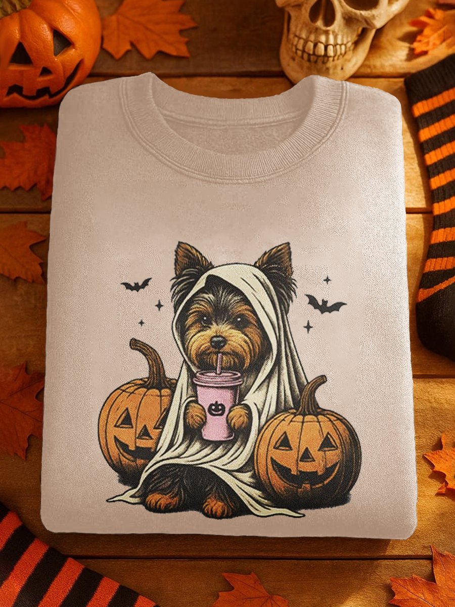 Dog Pumpkin Halloween Art Printed Sweatshirt
