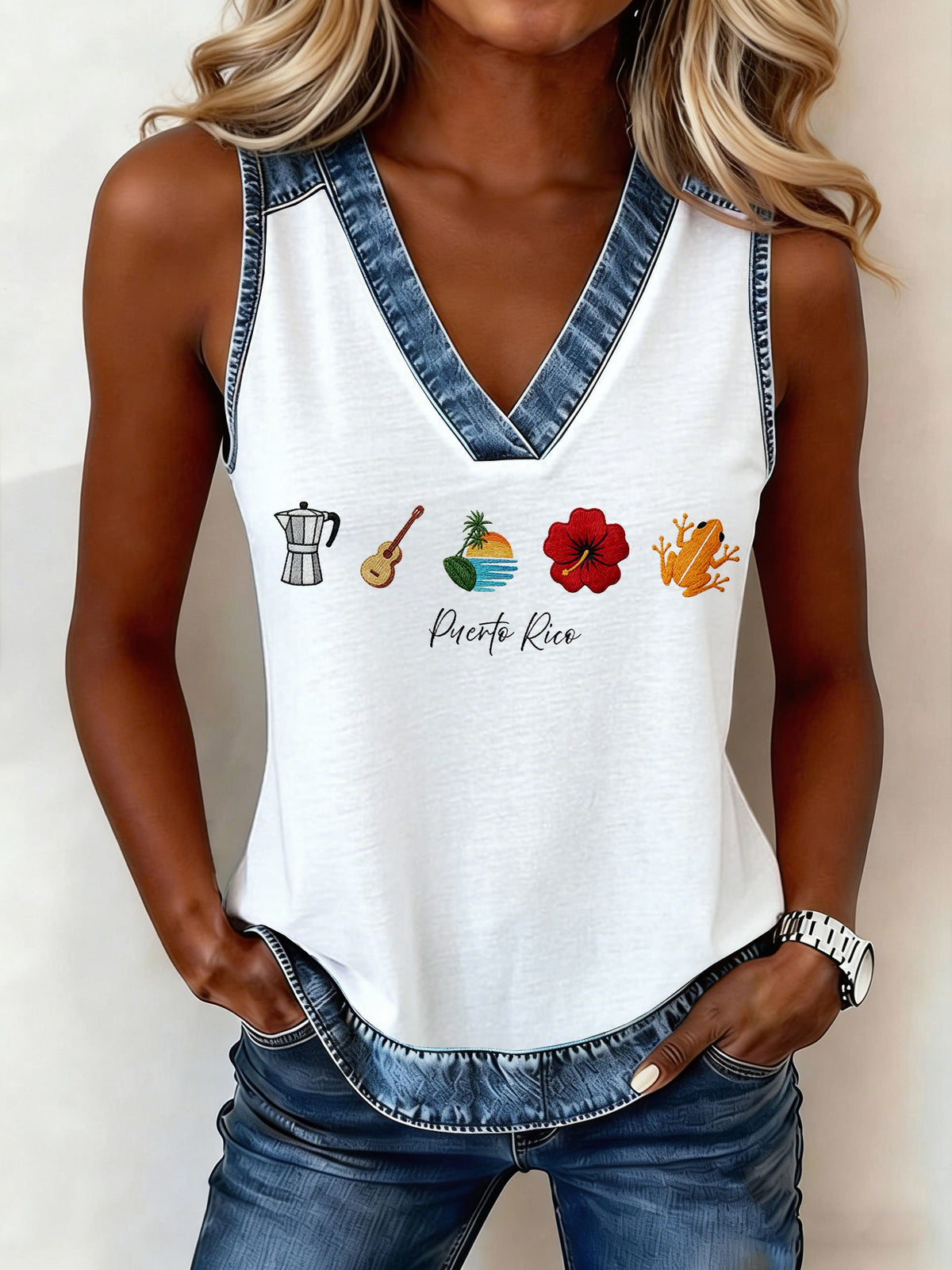 Puerto Rico Printed & Paneled Casual Top