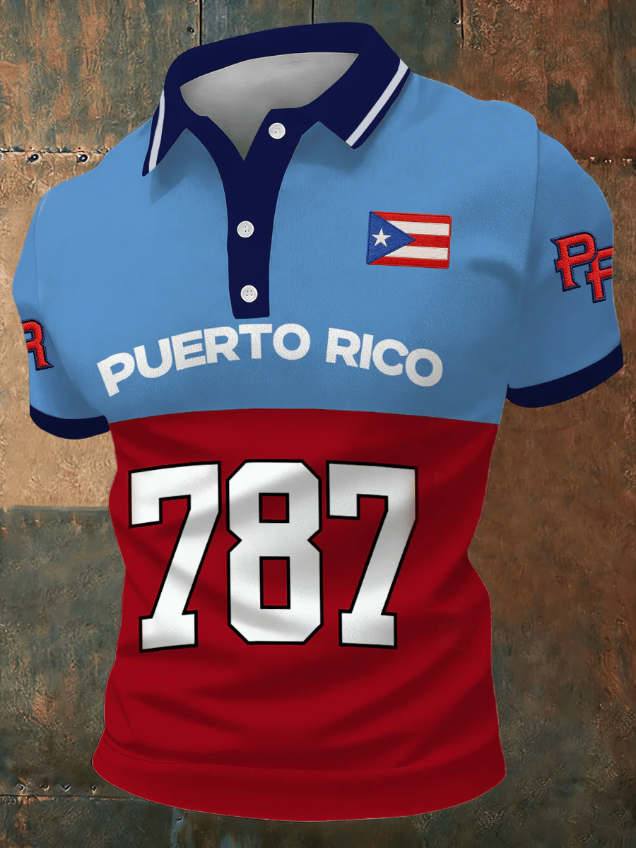 Men's Puerto Rico Baseball Print Polo Shirt
