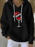 Women's Christmas Hat Wine Glass Sweatshirt