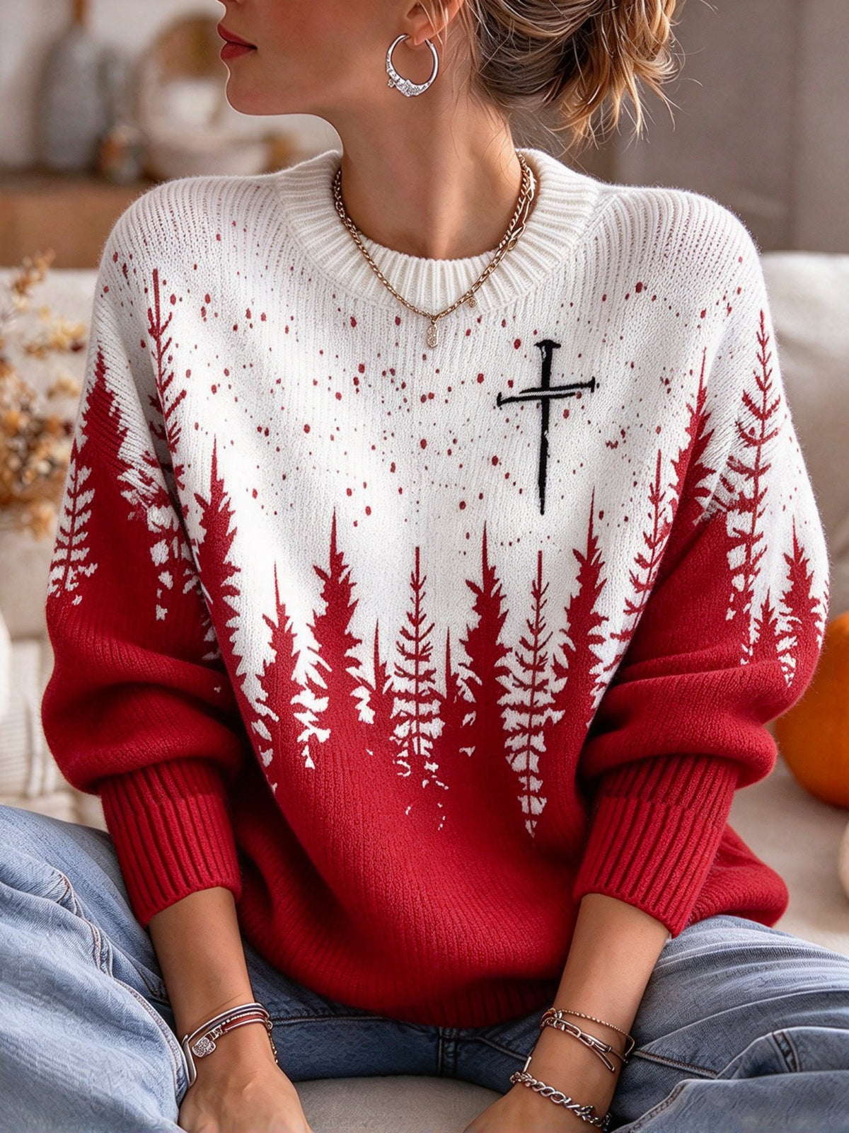 🔥🔥2nd 50% Off 🔥🔥Women's Christmas Faith Print Casual Knit Top