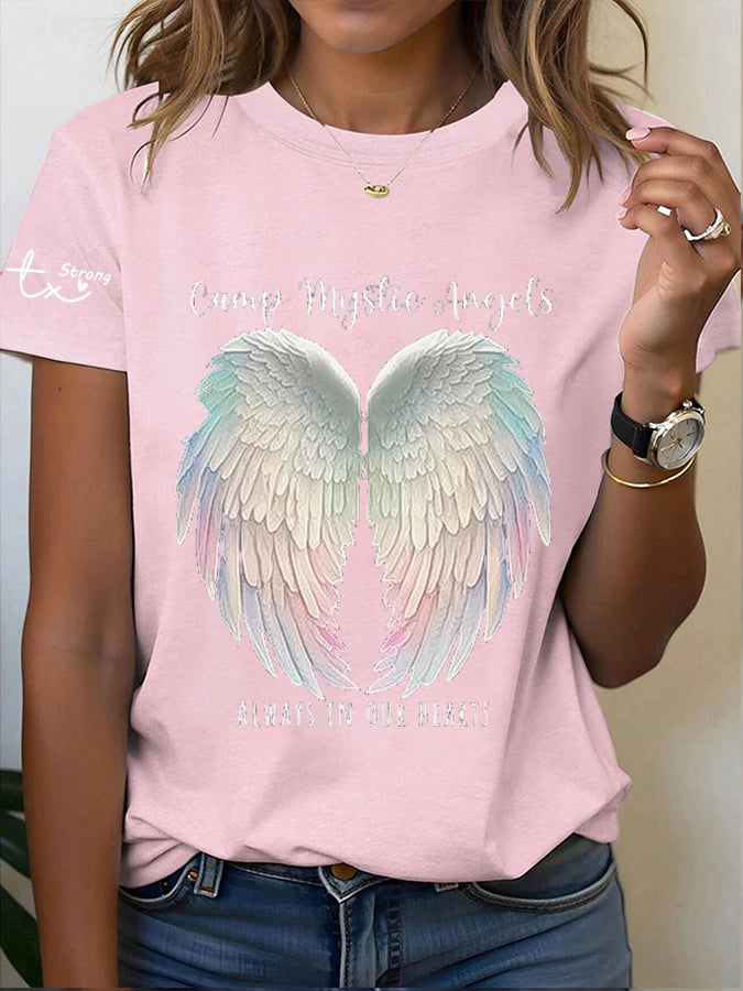 Women's Mysterious Camp Angels Are Forever in Our Hearts Printed Casual T-shirt