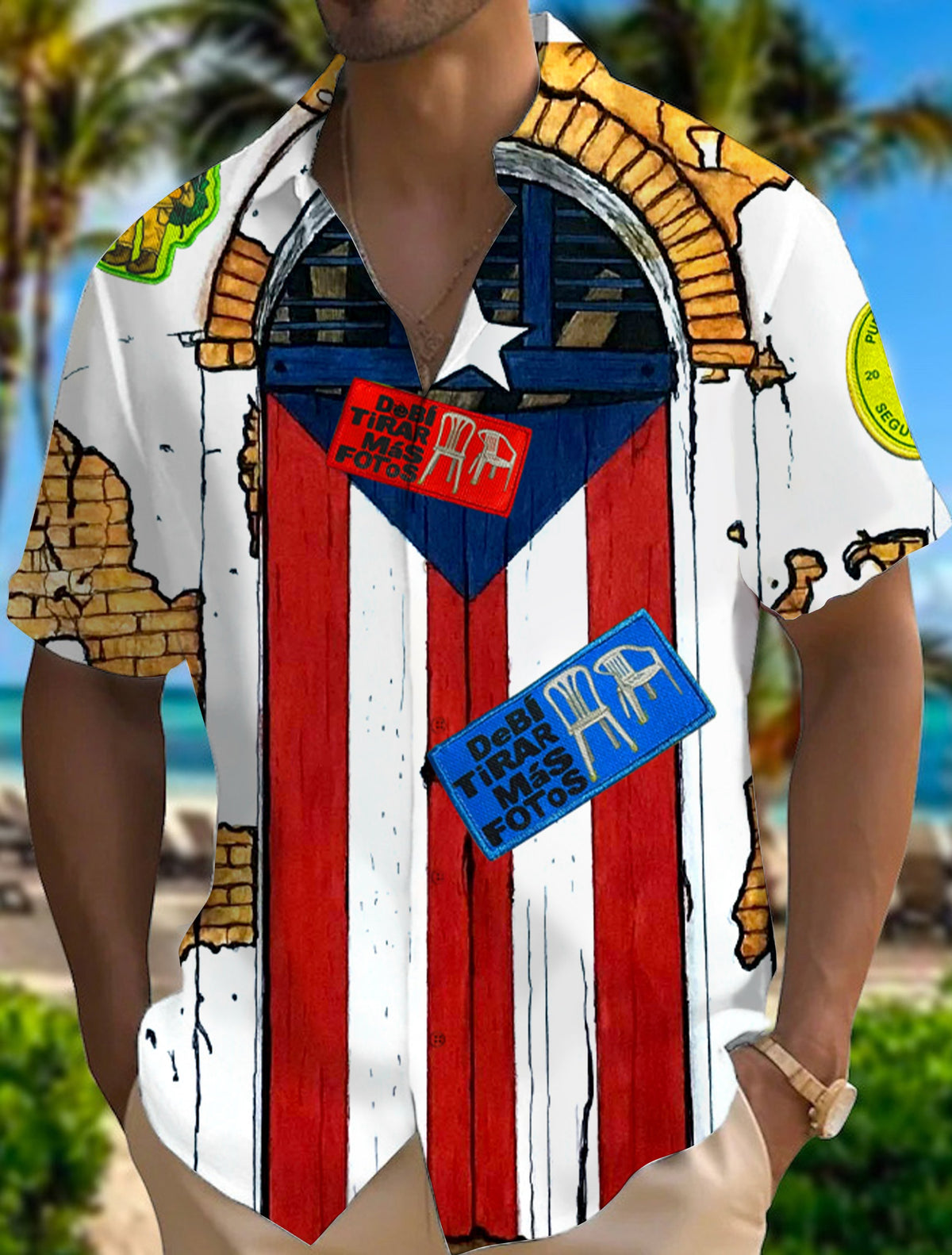 Men's Sings Puerto Rican Print Short Sleeve Shirts