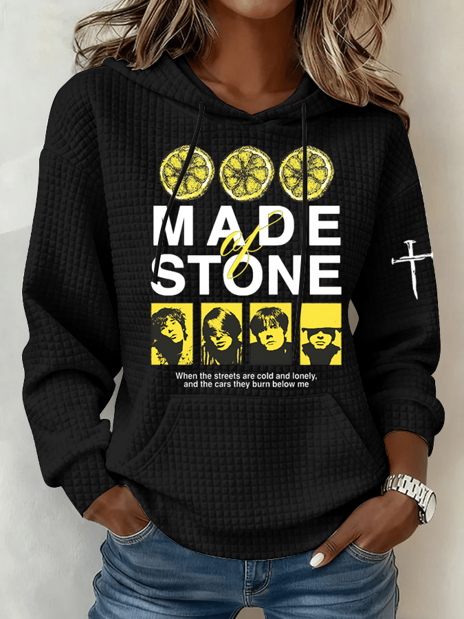 Women's Music Print Waffle Fabric Hoodie