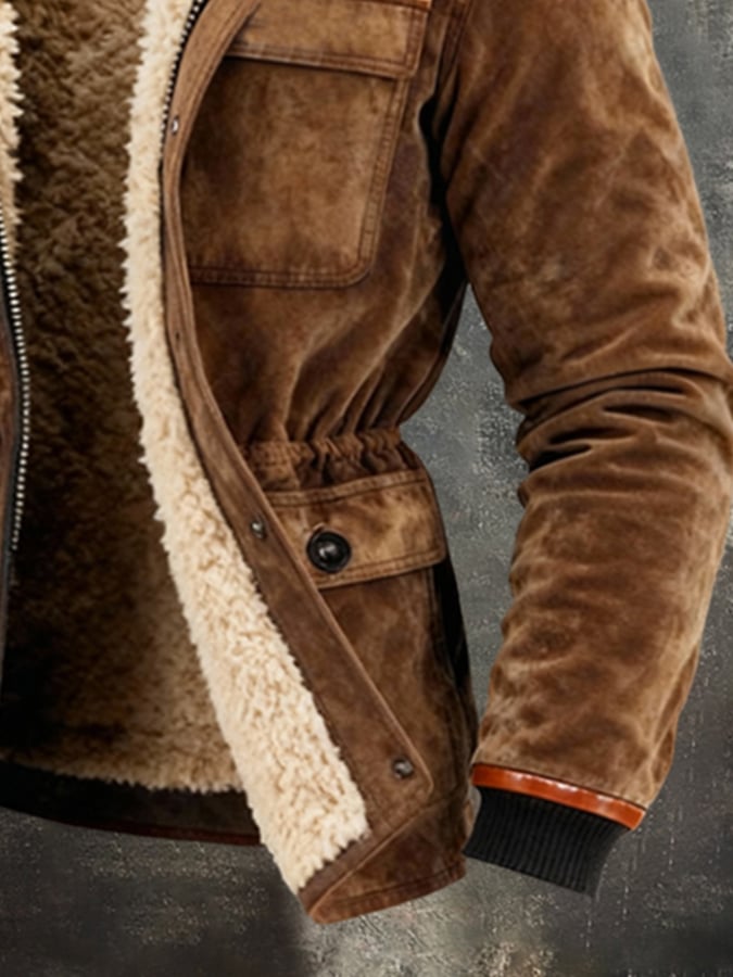 Men'S Vintage Warm Lambswool Outdoor Jacket