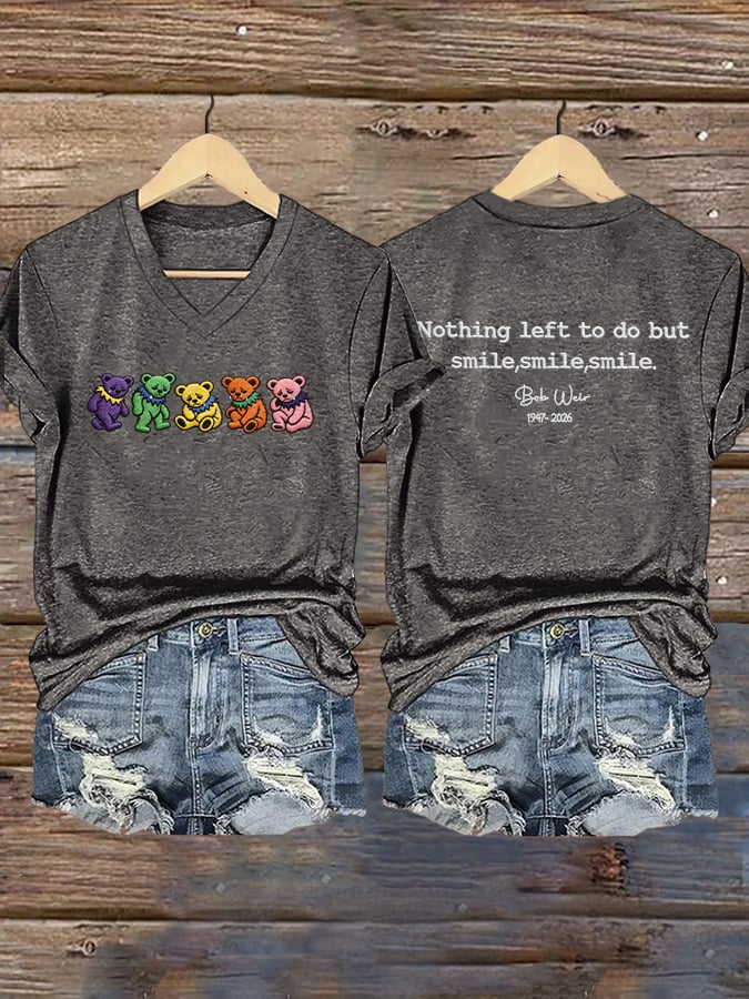Women's Nothing Left To Do But Smile Smile Smile Print V Neck T-shirt