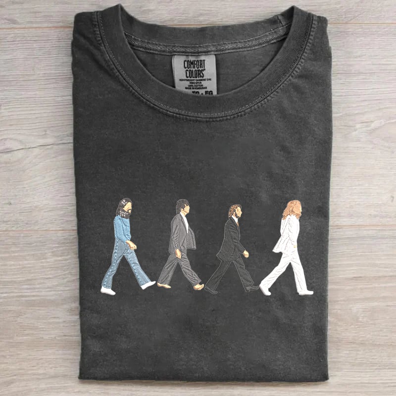 Retro Musicians Walking Embroidery T-shirt