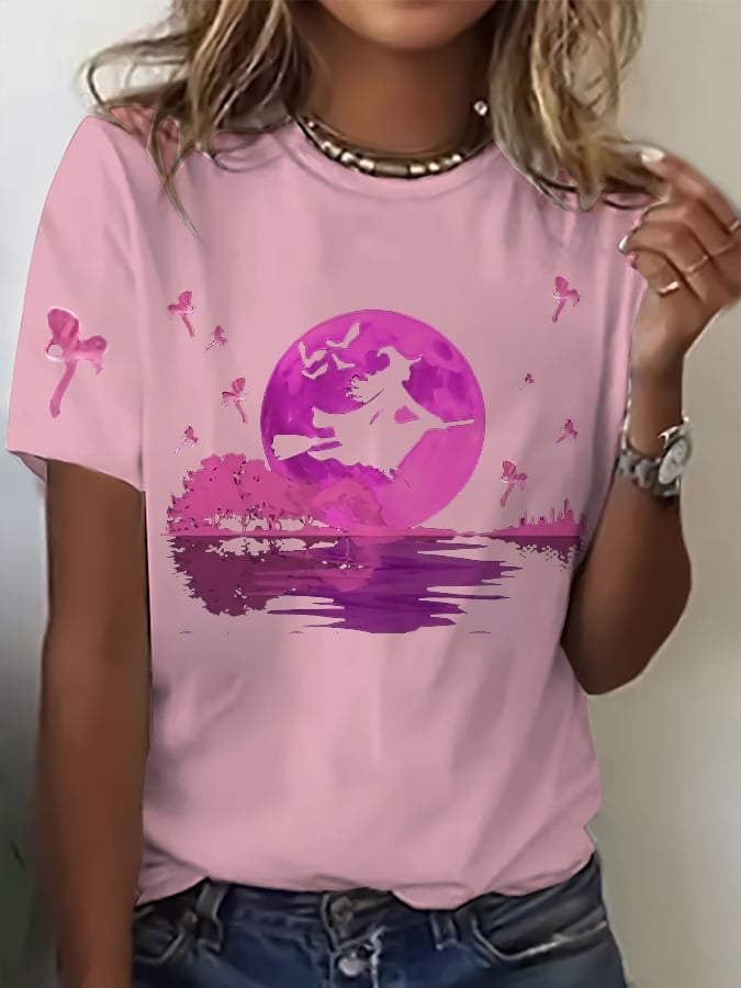 Women's Witch Cat  Printed Short-Sleeved T-Shirt